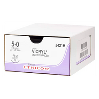 J-421H Absorbable Suture, Polyglactin 910 Coated Vicryl, Undyed, Size 5-0, 19mm 36EA/BX