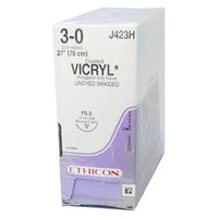 J-423H Absorbable Suture, Polyglactin 910 Coated Vicryl, Undyed, Size 3-0, 19mm 36EA/BX