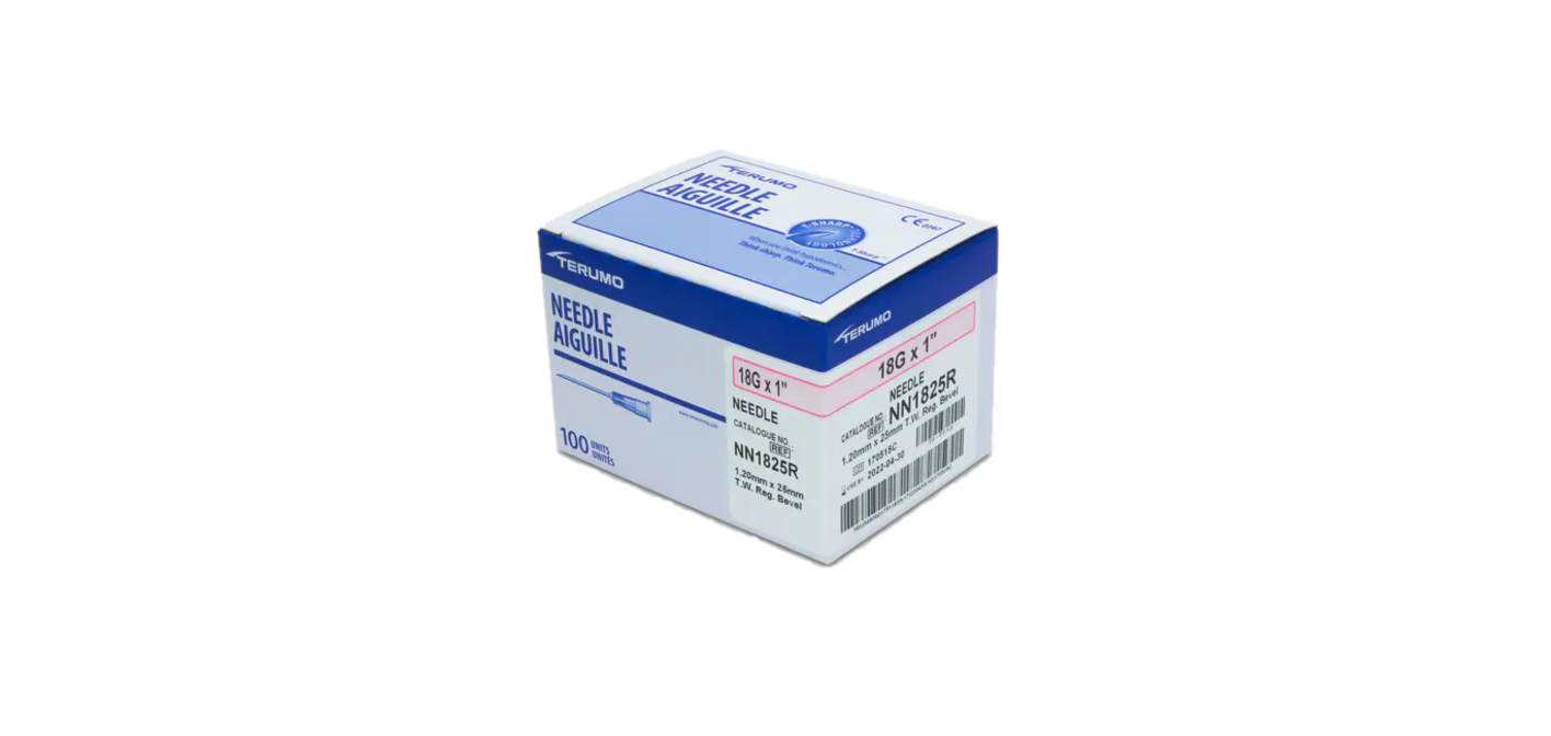 TC-NN-1825R - Terumo Hypodermic Needle, Thin Wall, 18GA x 1", 100EA/BX