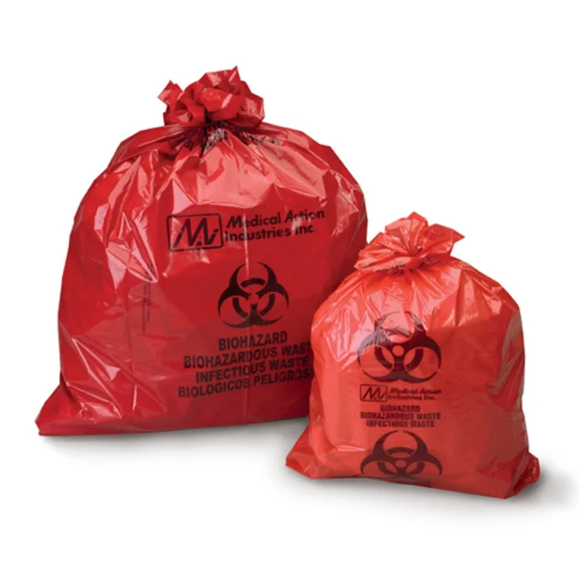 Biohazardous Waste Bags, Elastomer Closure, Red