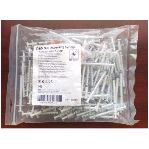 BD305217 Oral Syringe, Tip Cap, Clear, 1mL 100EA/BX