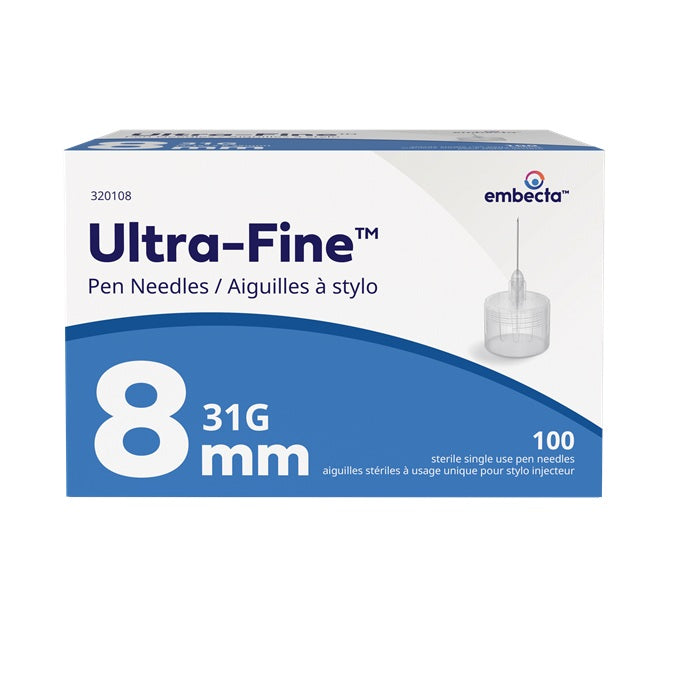 BD320108 Ultra-Fine Insulin Pen Needle, 31GA x 8mm, 5/16" 100EA/BX