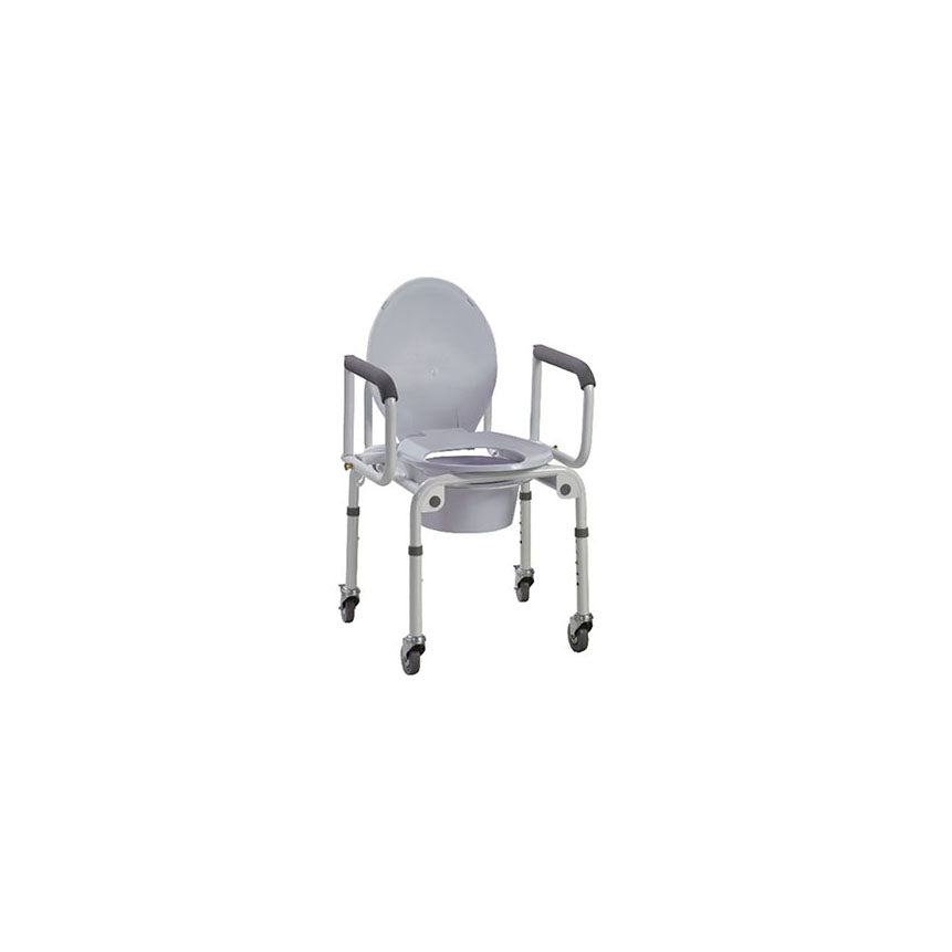 DRV11101W-2 Commode Chair, Drop-Arm, with Wheel and Padded Armrest, 300lbs, 1/EA