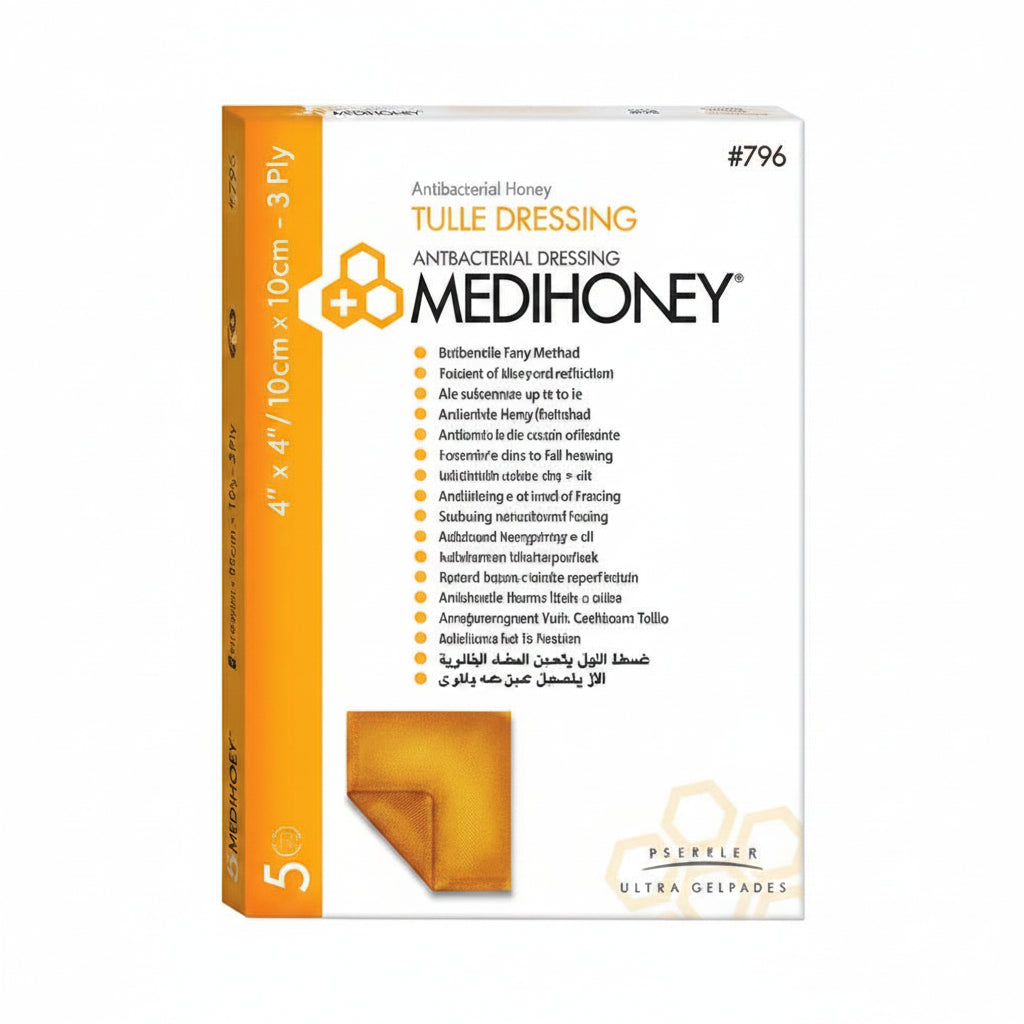 DUP796 Medihoney Antibacterial Honey Tulle Dressing, 10cm x 10cm 5EA/BX [DISCONTINUED]