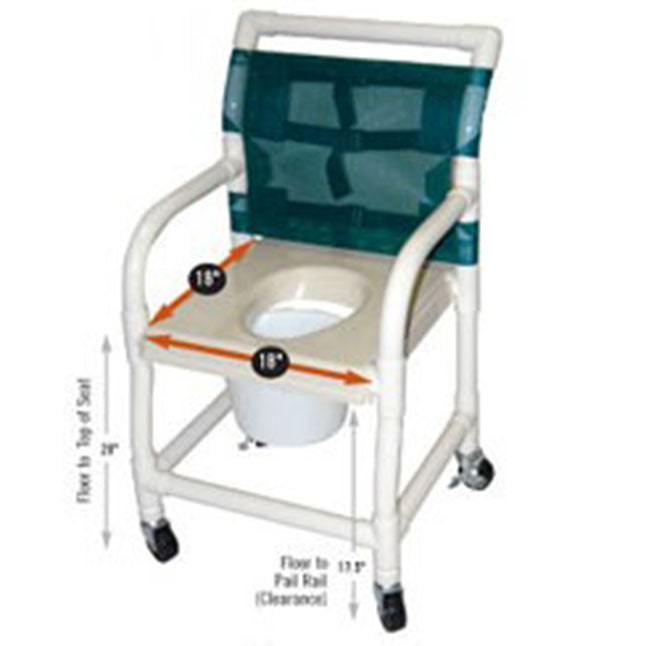 GC620B Shower Commode Chair, PVC, Fixed Arms, 18", 1/EA