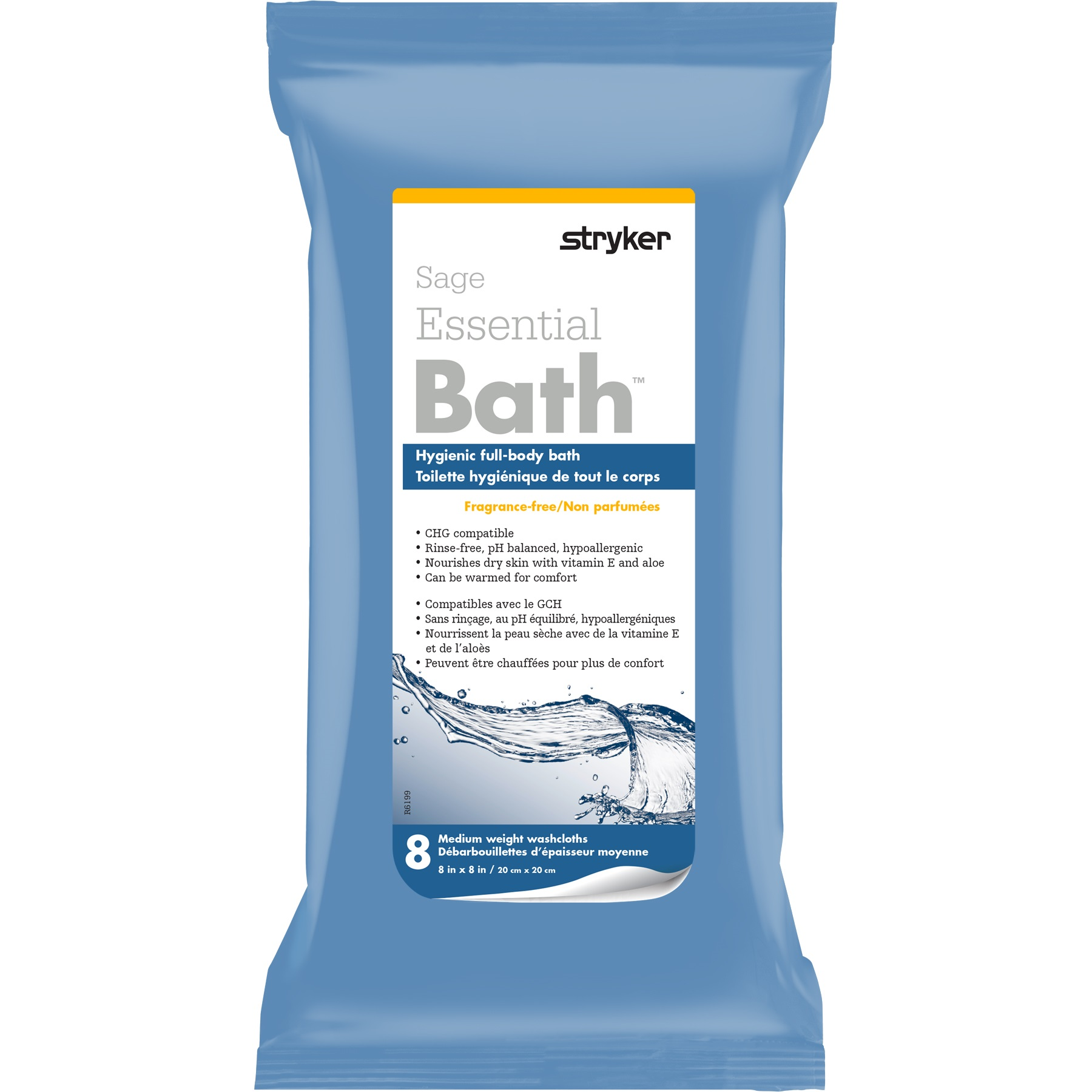 SAGE7803-C Essential Bath Full-Body Washcloth, Fragrance-Free, Medium Weight, 8EA/BX