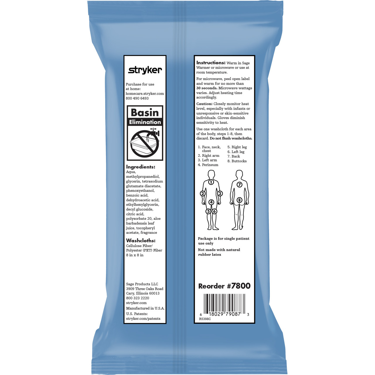 SAGE7803-C Essential Bath Full-Body Washcloth, Fragrance-Free, Medium Weight, 8EA/BX