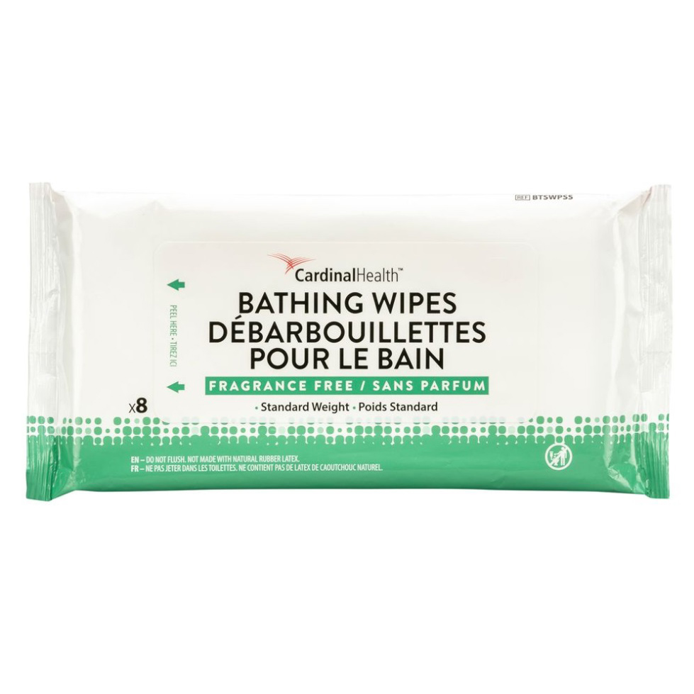 BTSWPSS Cardinal Health Bathing Wipes, Standard, Fragrance Free, 20 x 20 cm (7.8 x 7.8 in.), 288EA/BX