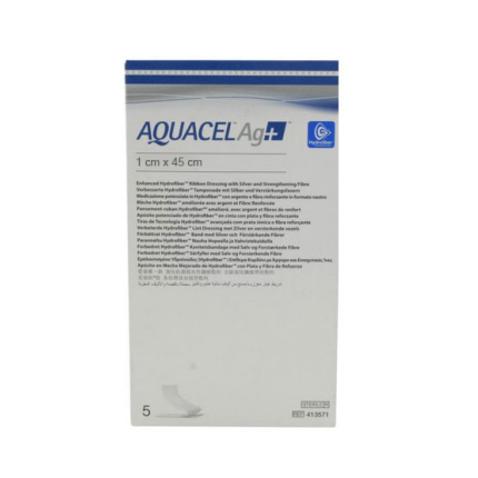 CON413570 AQUACEL Ag+ Ribbon Wound Dressing, W0.39" x L18", 5EA/BX