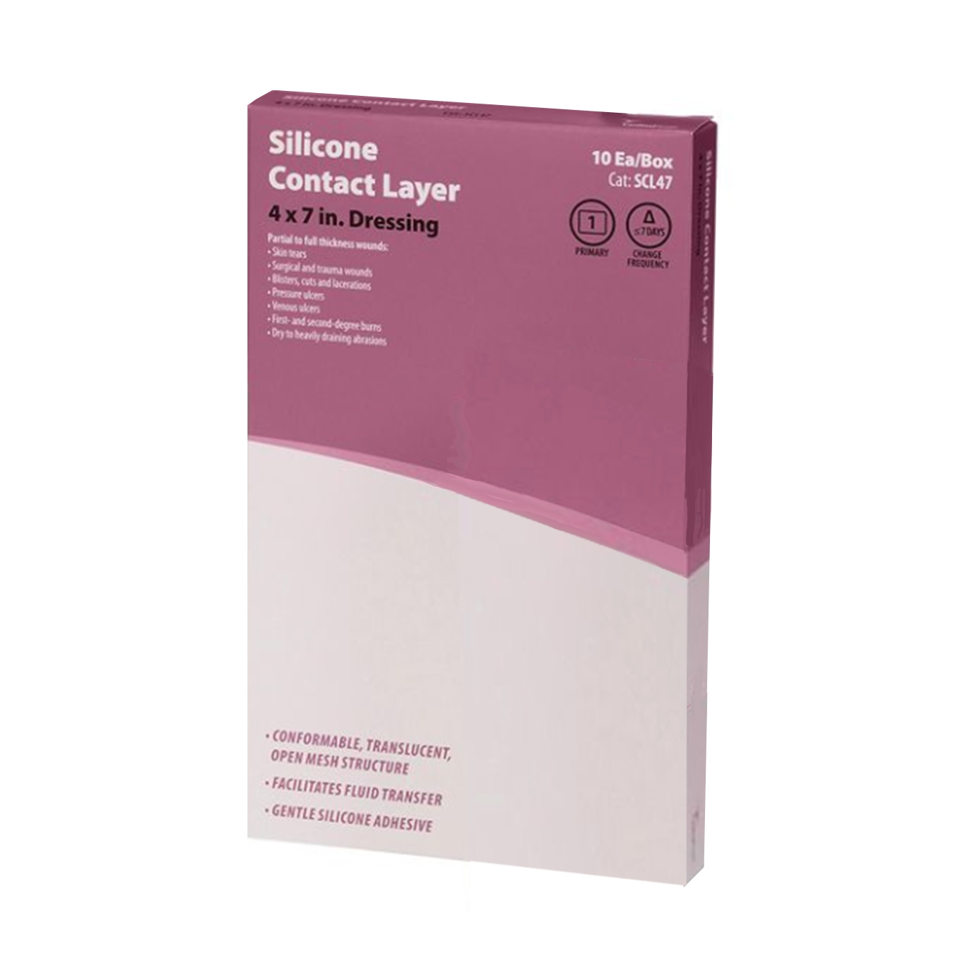 SCL47 Cardinal Health Silicone Contact Layer, 4" x 7", 10EA/BX