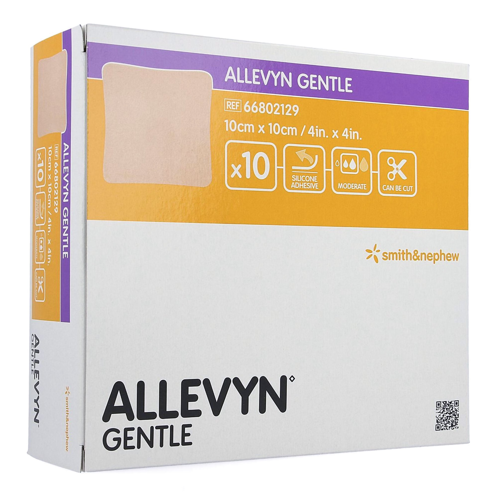 SN66802129 ALLEVYN Gentle, Hydrocellular Dressing with Soft Gel Adhesive, 10cm x 10cm, 10EA/BX