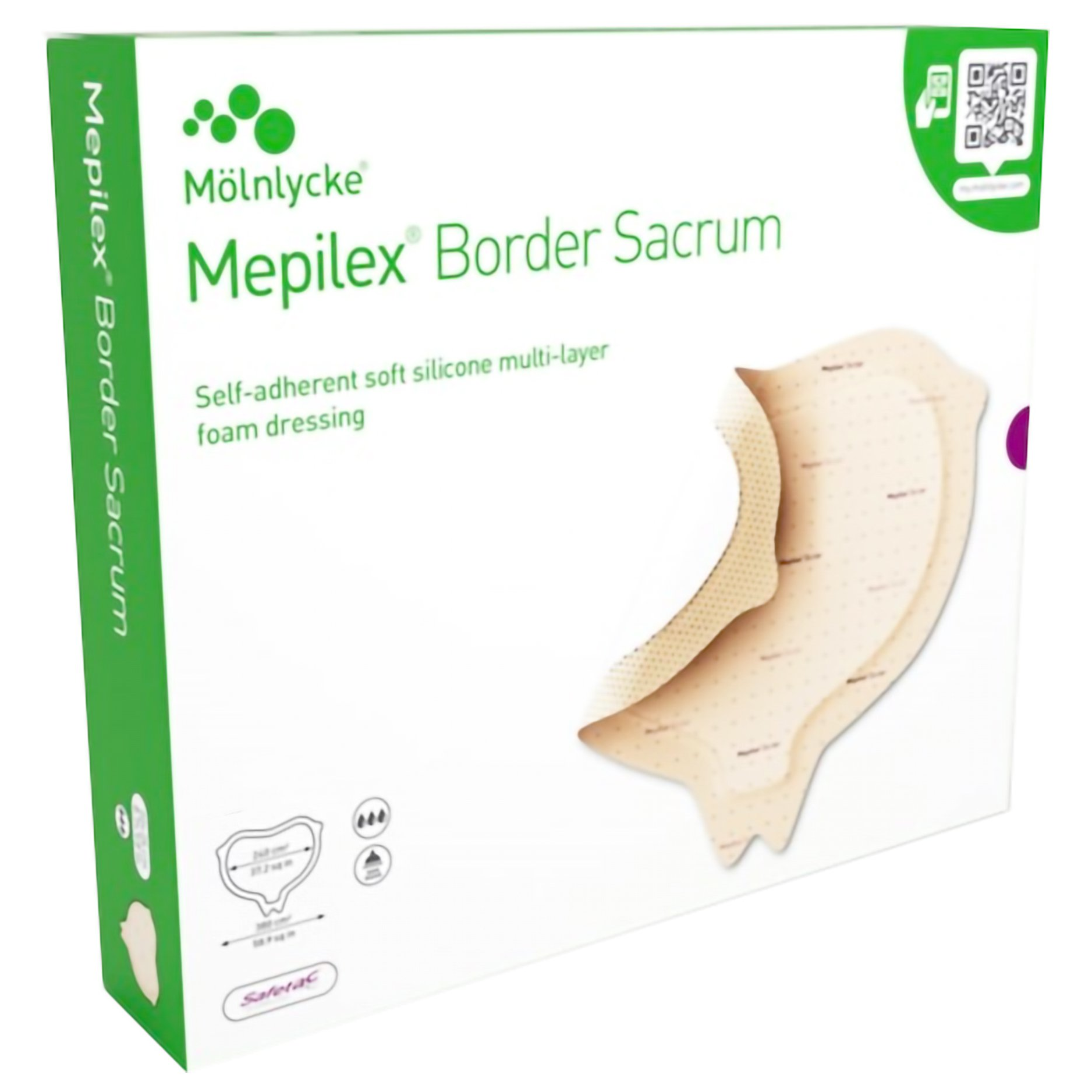 282455 Mepilex Border Sacrum Dressing, Foam, 25cm x 20cm, 10EA/BX