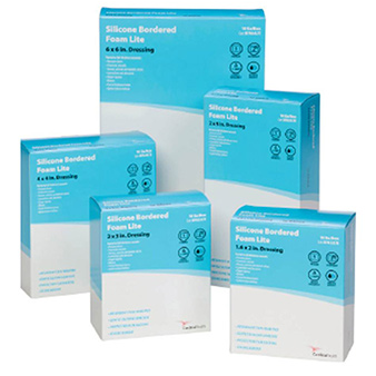 BFM33LTE Cardinal Health Silicone Bordered Foam Dressing, Lite, 3X3", 10EA/BX