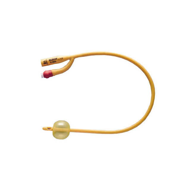 RUS180705140 Gold Silicone Coated Latex 2-Way Foley Catheter, OD 14fr, Green Tip, 10EA/BX