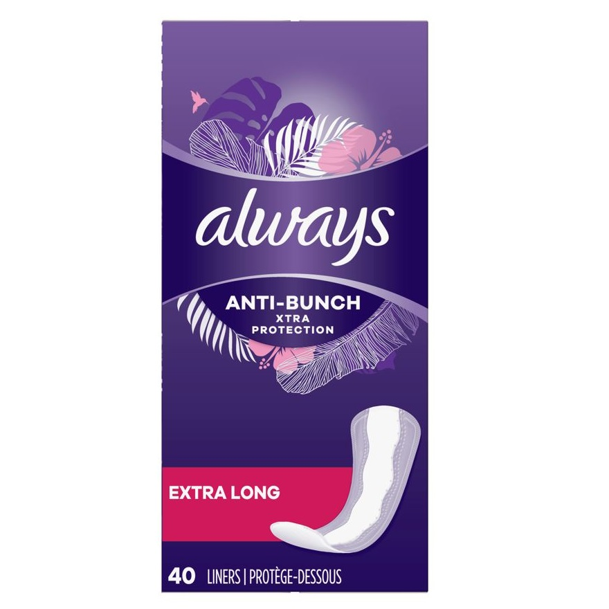 80364735 Always Xtra Protection Daily Liners, Extra Long, 40EA/BX