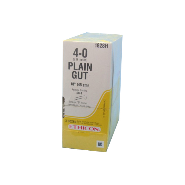 1828H - Absorbable Suture, Gut Plain 4-0, 13mm, SC-1 Reverse Cutting Needle 36EA/BX