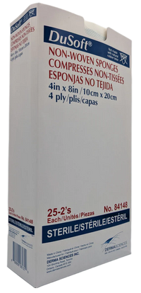 DUP84148 - Dusoft Gauze Sponge, Non-Woven, 4-Ply, Sterile, 8" x 4" 50EA/BX