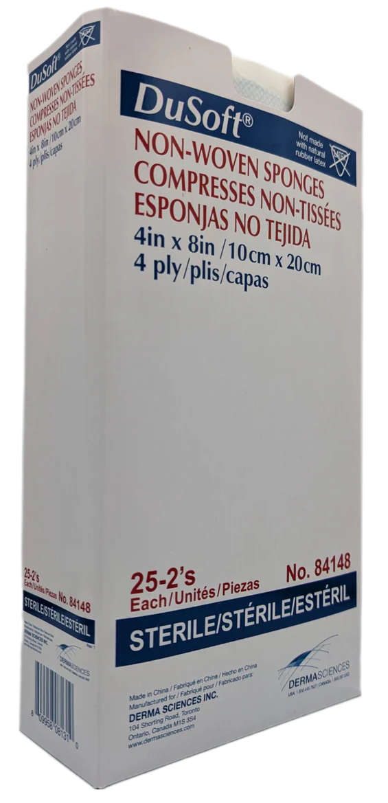 DUP84148 - Dusoft Gauze Sponge, Non-Woven, 4-Ply, Sterile, 8" x 4" 50EA/BX