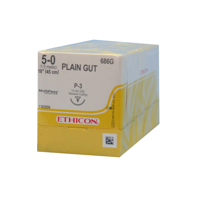 686G - Absorbable Suture, Gut Plain, P-3, Size 5-0,13mm 12EA/BX