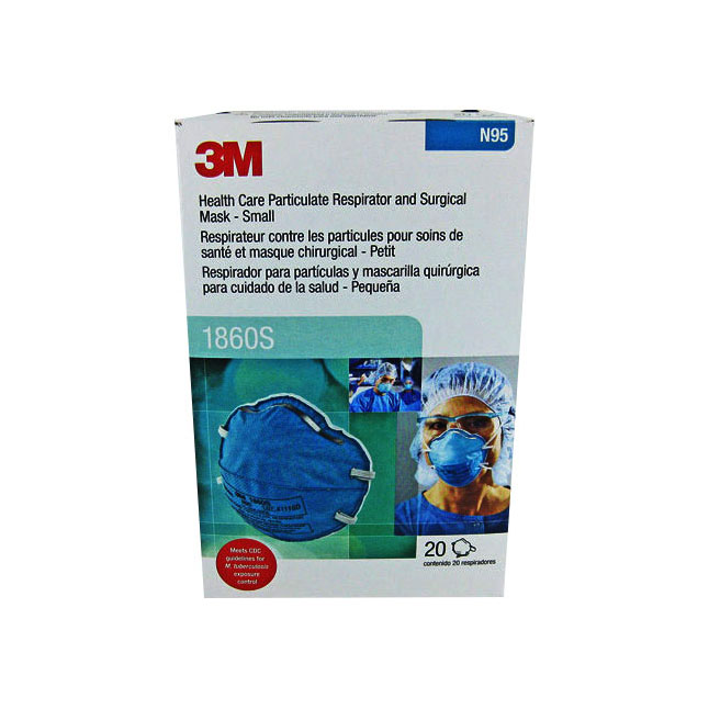 3M1860s - Particulate Respirator and Surgical Mask, N95, Cone-Moulded, Teal, Small, 20EA/BX