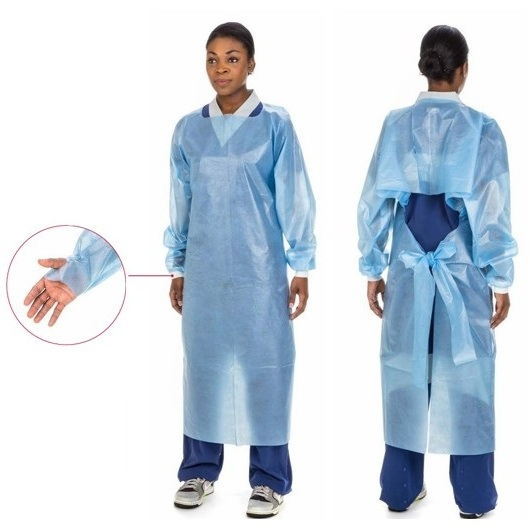 A4211PG - Isolation Protective Gown, Over-the-Head, Poly-Coated, Thumbhook, AAMI Level 4, Blue, 100EA/CA
