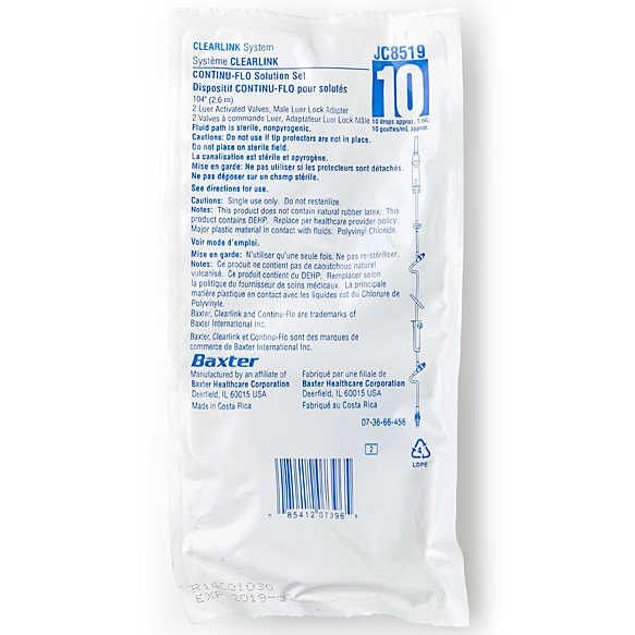 BAXJC8519 Clearlink Continu-Flo Solution Set, With 2 Luer Activated Valve, 104" 48EA/CA