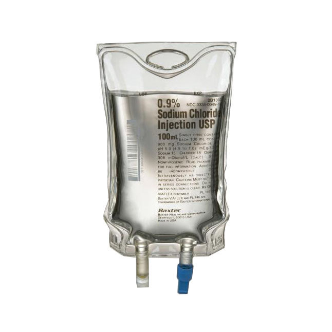 JB1302P Baxter 0.9% Sodium Chloride injection, 100mL Viaflex Mini-Bags, 96EA/CA