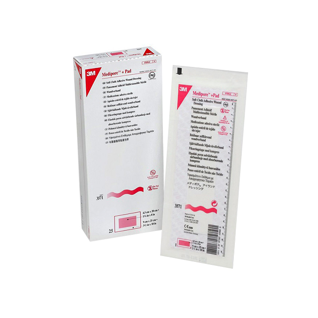 3M3571 Medipore Pad Soft Cloth Dressing, 3.5" x 10" 25EA/BX