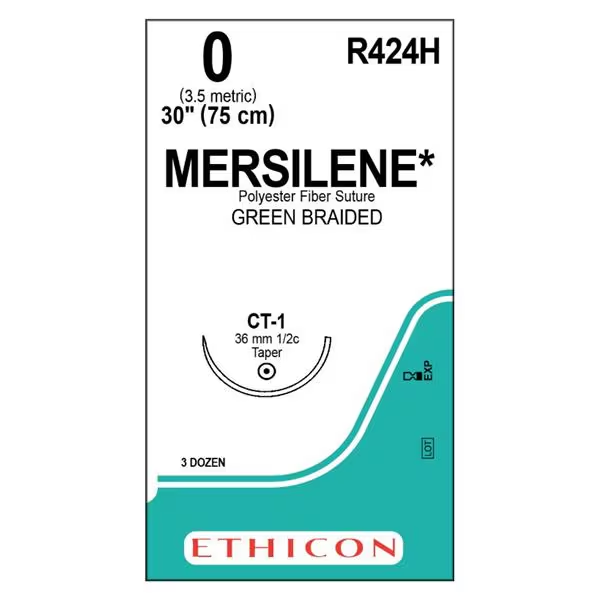 R-424H - General Closure Mersilene Suture Braided SZ0 30" CT-1 Green 36EA/BX [DISCONTINUED: TYCL813]