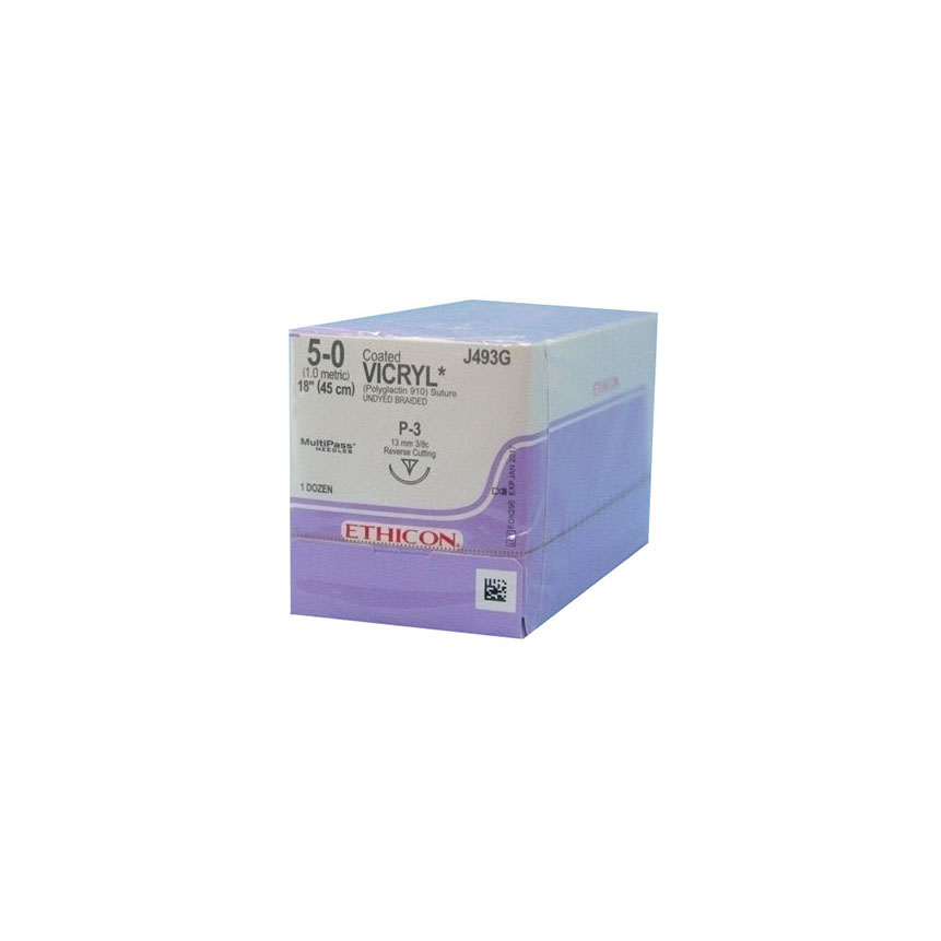 J-493G - Absorbable Suture, Polyglactin 910 Coated Vicryl, Undyed, Size 5-0, 18", 12EA/BX [DISCONTINUED: Use J844G]