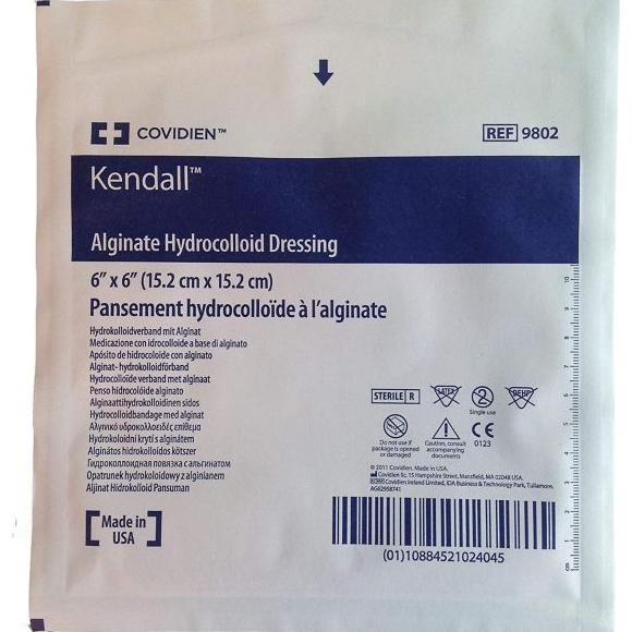 [DISCONTINUED] Z9802 - Kendall Pro Alginate Hydrocolloid Dressings, 6" x 6", 5EA/BX