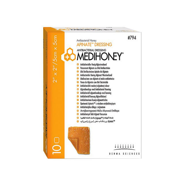 DUP794 Medihoney Antibacterial Honey Apinate Dressing, 5cm x 5cm 10EA/BX