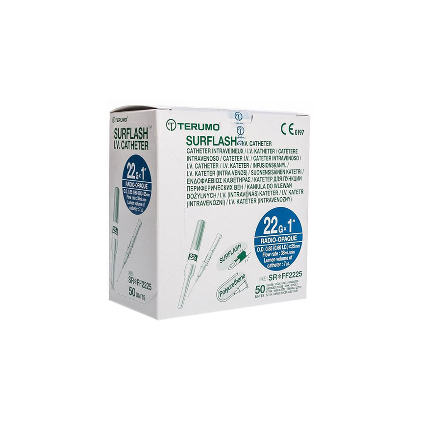 TC-SR-FF2225 SurFlash IV Catheter, 22GA x 1", 50EA/BX