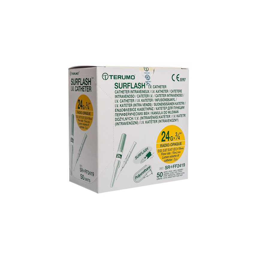 TC-SR-FF2419 SurFlash IV Catheter, 24GA x 0.75", 50EA/BX