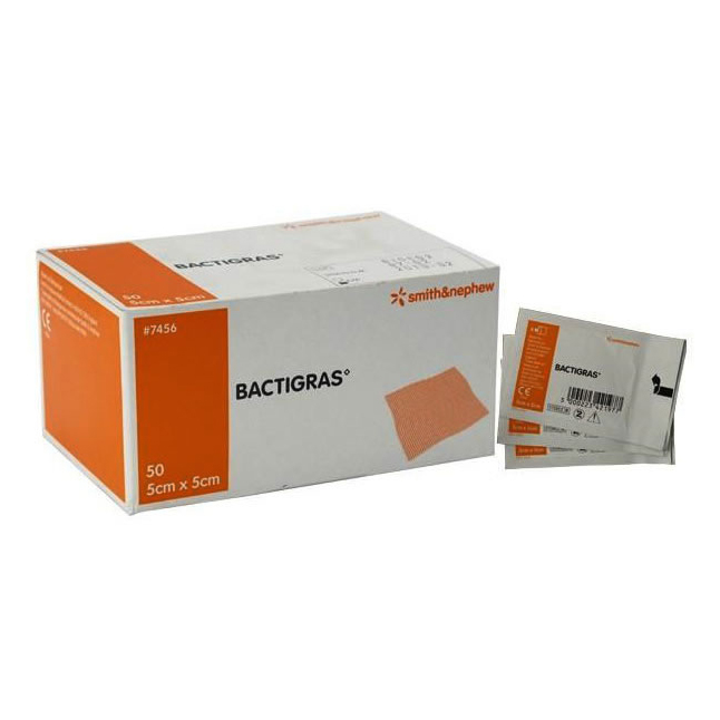 SN7456 BACTIGRAS Total Antiseptic Dressing, 5cm x 5cm, 50EA/BX