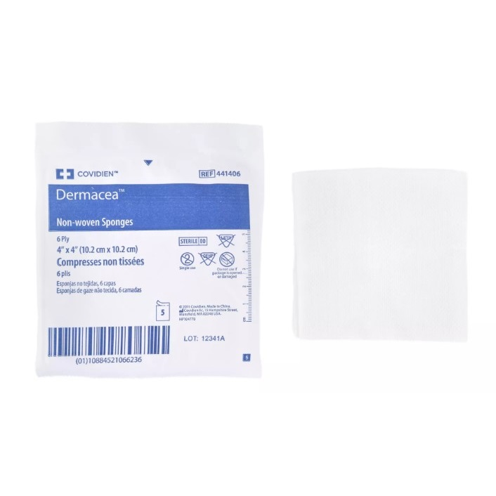 Z441406 Dermacea Standard Non-Woven All-Purpose Gauze Sponge, Sterile, 6-Ply, 4" x 4" 800EA/CA