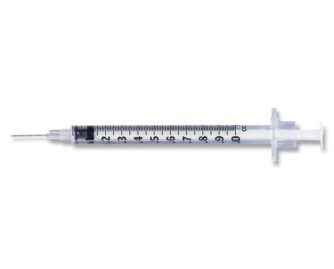 BD305500 Allergy Syringe, with L1/2" OD 28GA PrecisionGlide Permanently Attached Needle, 1mL, 100EA/BX