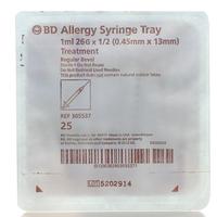 BD305537 Allergist Tray with Precisionglide Permanently Attached Needle, 26G x .5", Regular Bevel, 25EA/TY