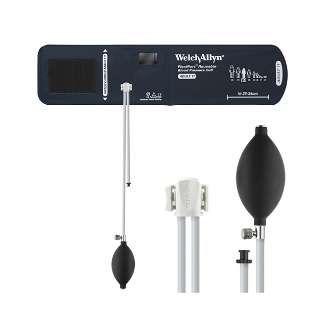 WAREUSE-11-2BV Welch Allyn FlexiPort Blood Pressure Cuff, Two Tube, Tri-Purpose Connector, Inflation Bulb/Valve, Adult Size 11, Reusable 1/EA