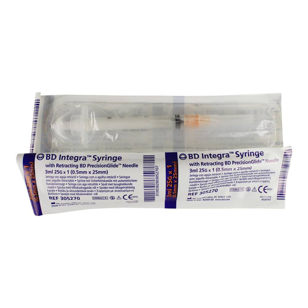BD305274 Integra Syringe with Detachable Needle, 3mL, 21GA x 1.5" 100EA/PK [DISCONTINUED]