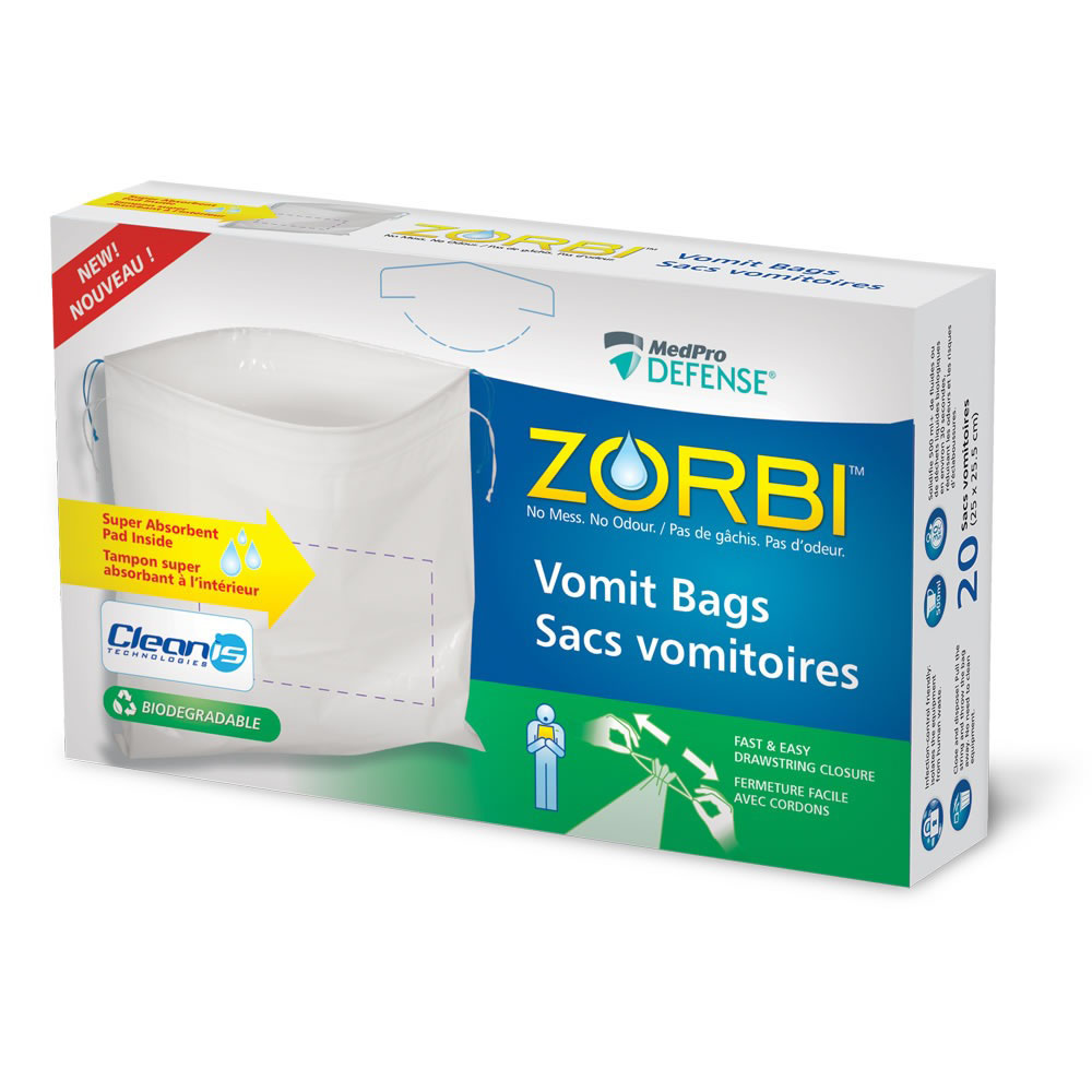 764-127 ZORBI Vomit Bags with Cleanis Technology 20EA/BX