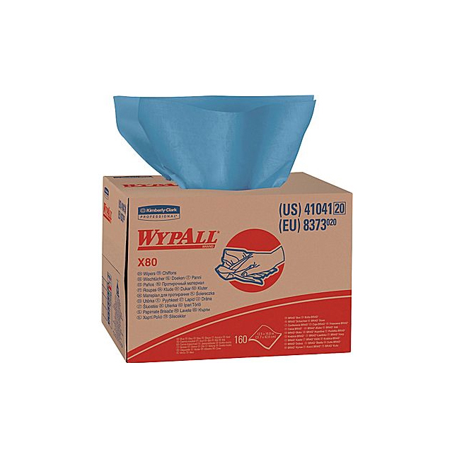 KC41041 WypAll PowerClean X80 Heavy Duty Cloths , Brag Box, Blue, 12.5", 1 Ply, 160EA/BX