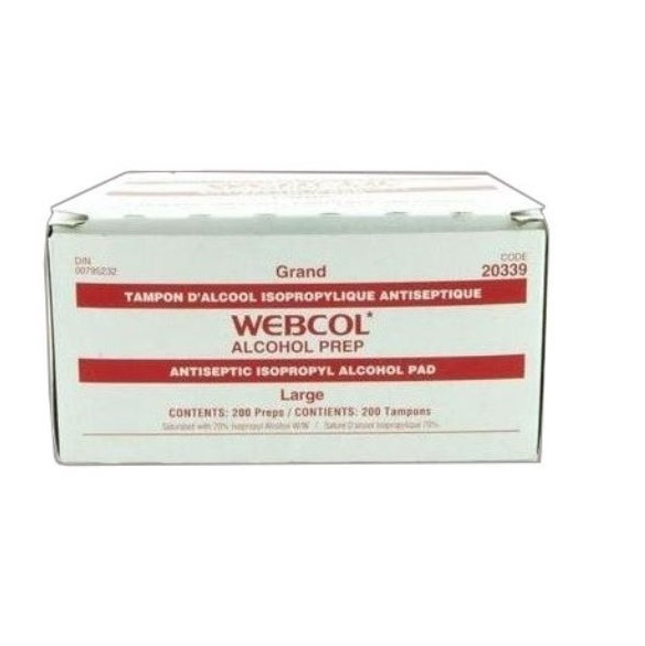 Z20339 Webcol Alcohol Prep Pad, Two-Ply, Large, Sterile, 200EA/BX