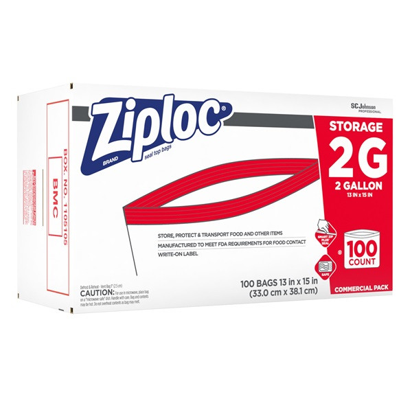 SCJ682253 SC Johnson Professional Ziploc Brand Storage Bags, 2GL, 100EA/B