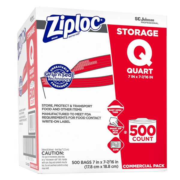 SCJ682256 SC Johnson Professional Ziploc Brand Storage Bags, Quart, 500EA/BX