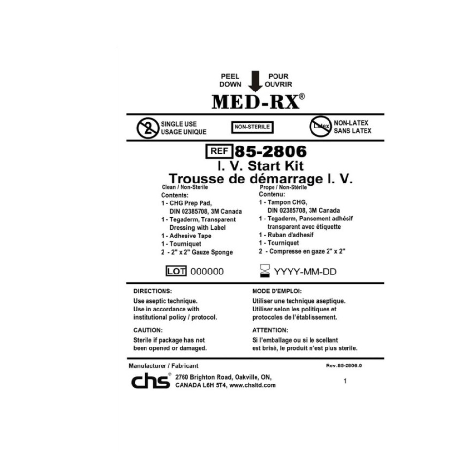 85-2806 Med-Rx IV Start Kit, 100EA/BX