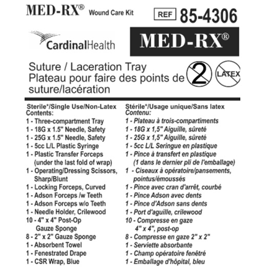 85-4306 Med-Rx Suture and Laceration Tray, 25EA/BX