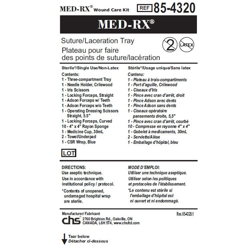 85-4320 Med-Rx Suture and Laceration Tray, 25EA/BX