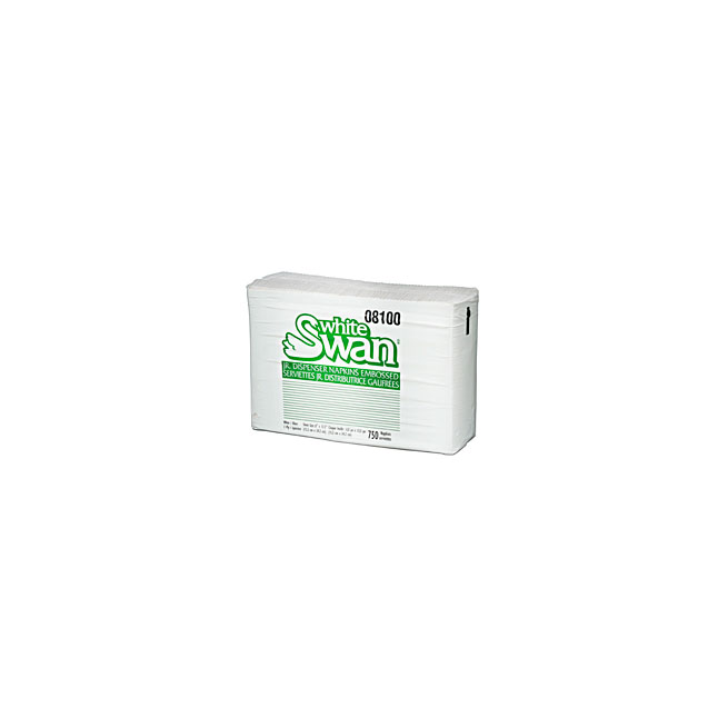 KRG08100 White Swan Dispenser Napkin, W6" x L13.5", Premium, White, 9000EA/BX