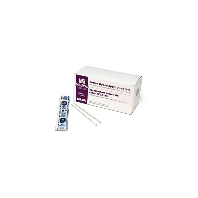 018-430 MedPro Cotton Tipped Applicator, Wooden, L6" Sterile, 100EA/BX